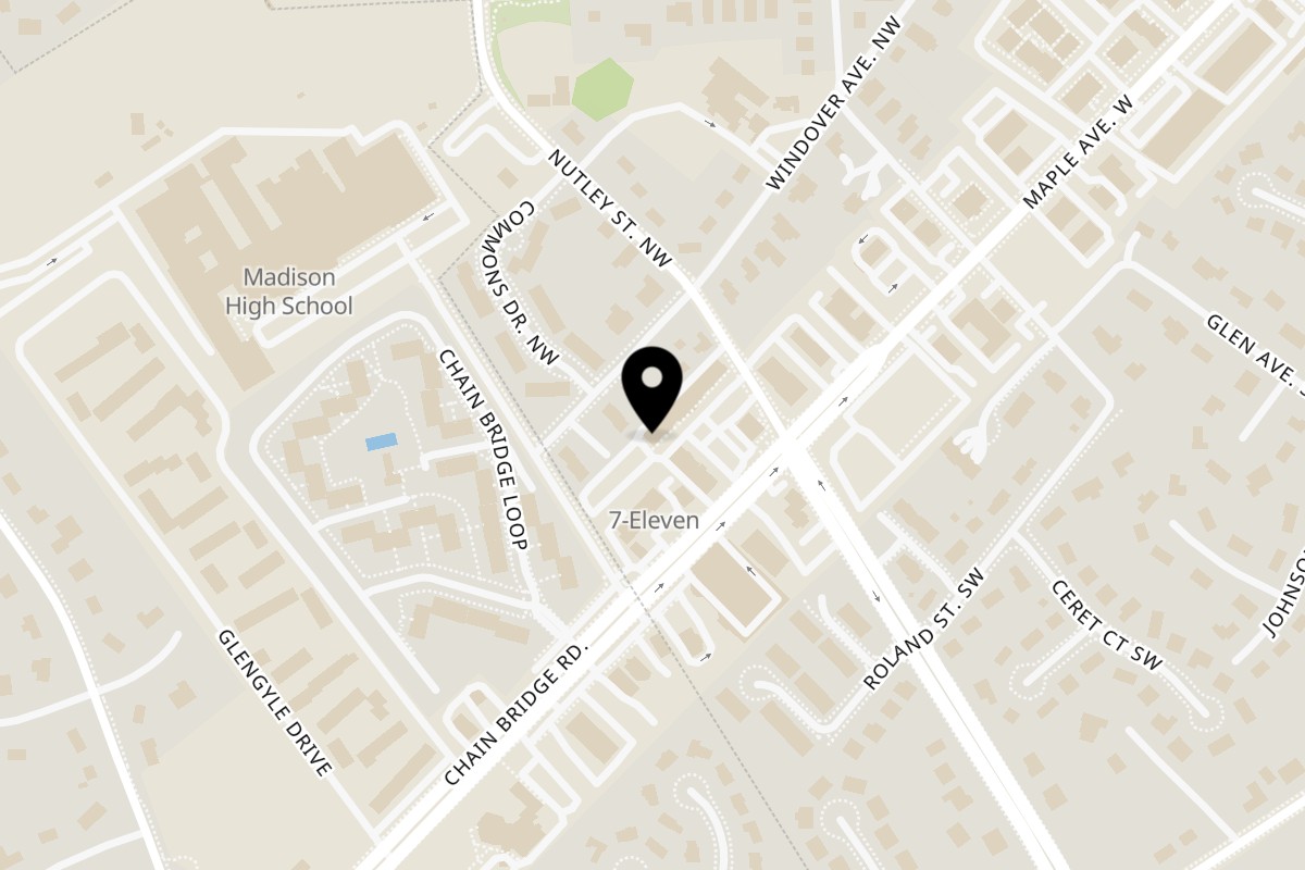 Map showing the location of Charlies Bowl on 521 Maple Ave W in Vienna